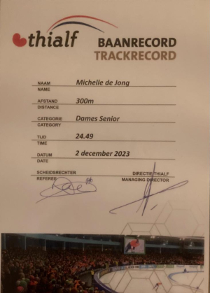 Baanrecord Michelle de Jong Senior 300m