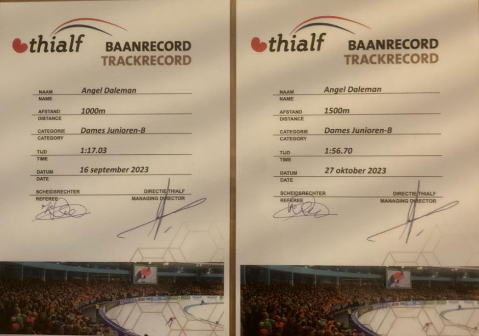 Baanrecords Angel Daleman Jun-B 1000/1500m
